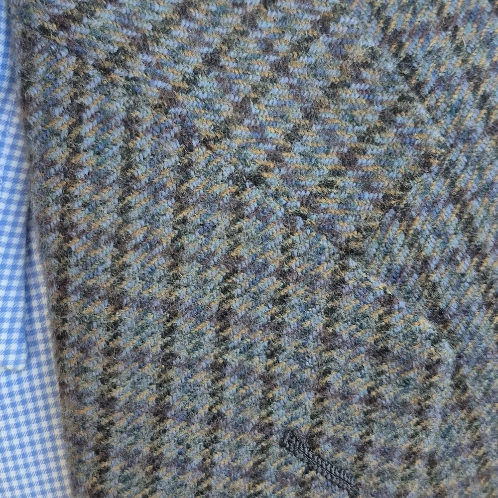 OXXFORD Green Grey Tan Plaid Houndstooth Weave Tweed Sz 40 R Mens Sport Coat VTG